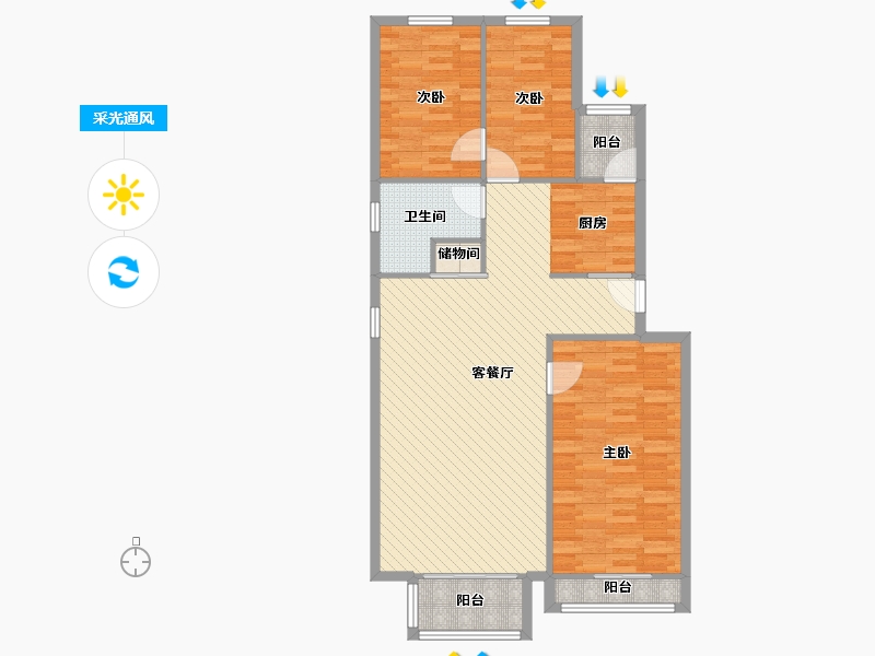 北京-北京市-和谐家园二区-104.67-户型库-采光通风