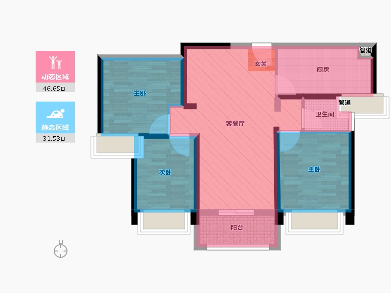 陕西省-西安市-碧桂园凤凰城-68.30-户型库-动静分区