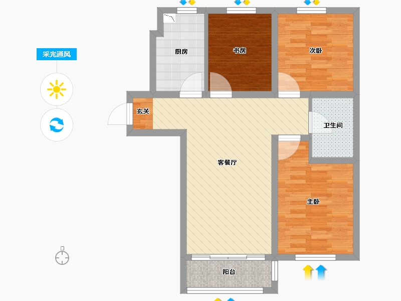 黑龙江省-哈尔滨市-松北-66.87-户型库-采光通风