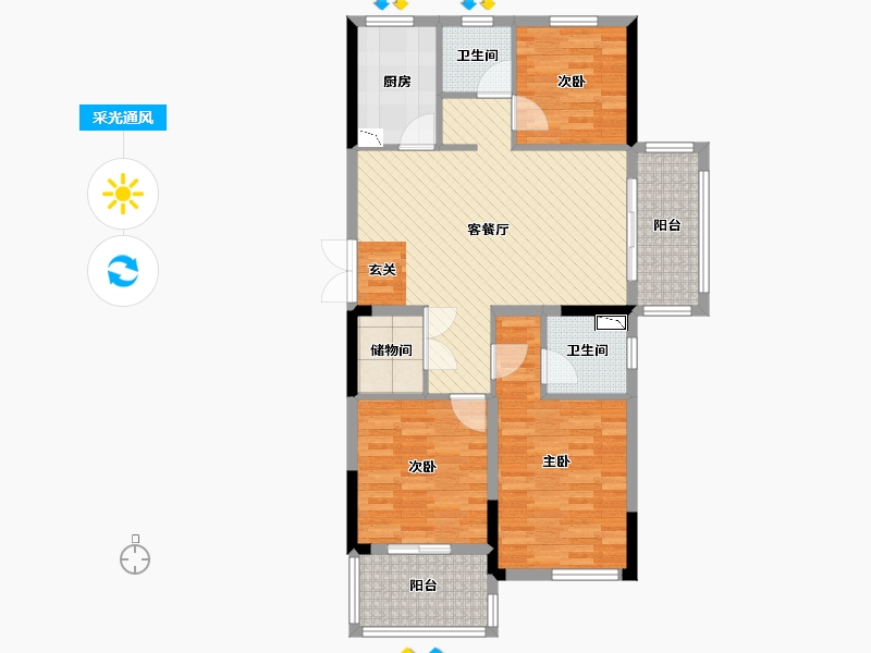 江苏省-泰州市-万泰国际花园-91.31-户型库-采光通风