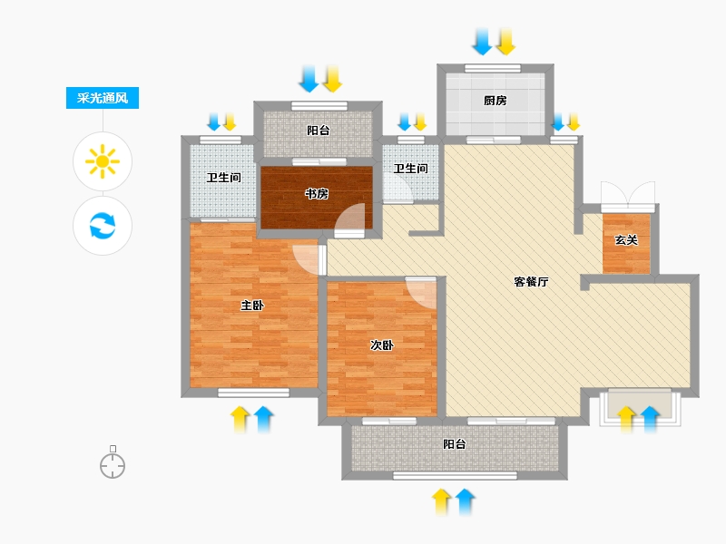 江苏省-扬州市-绿地中央学府-104.00-户型库-采光通风