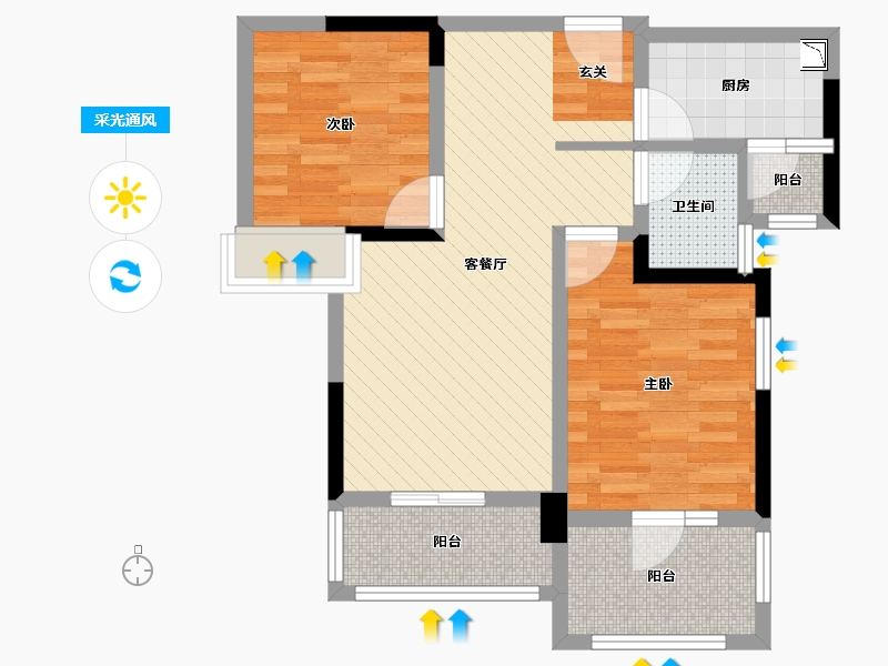 湖北省-宜昌市-御景天地-63.60-户型库-采光通风