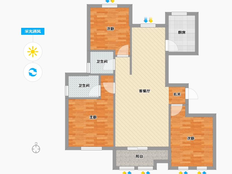 山东省-德州市-迪曲华府-88.46-户型库-采光通风