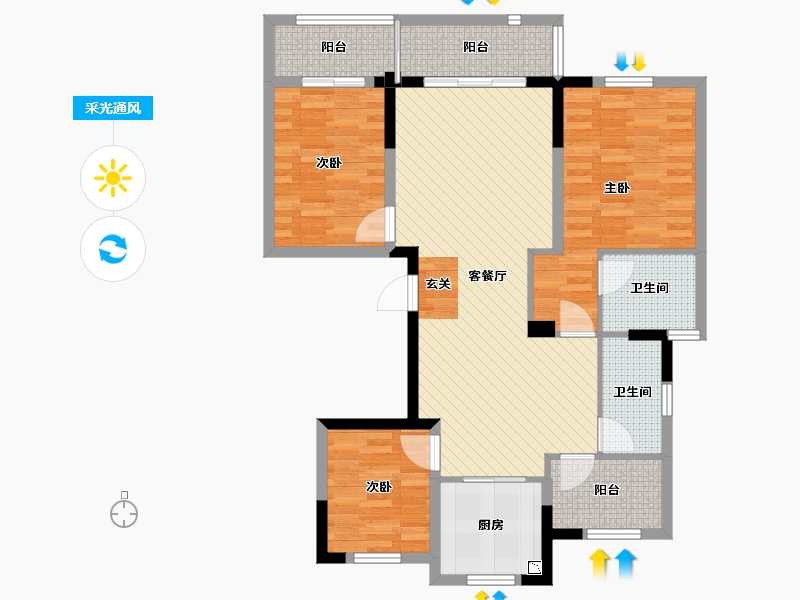 浙江省-温州市-万科城市之光-96.84-户型库-采光通风