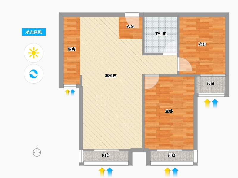 河北省-廊坊市-东方夏威夷-70.30-户型库-采光通风