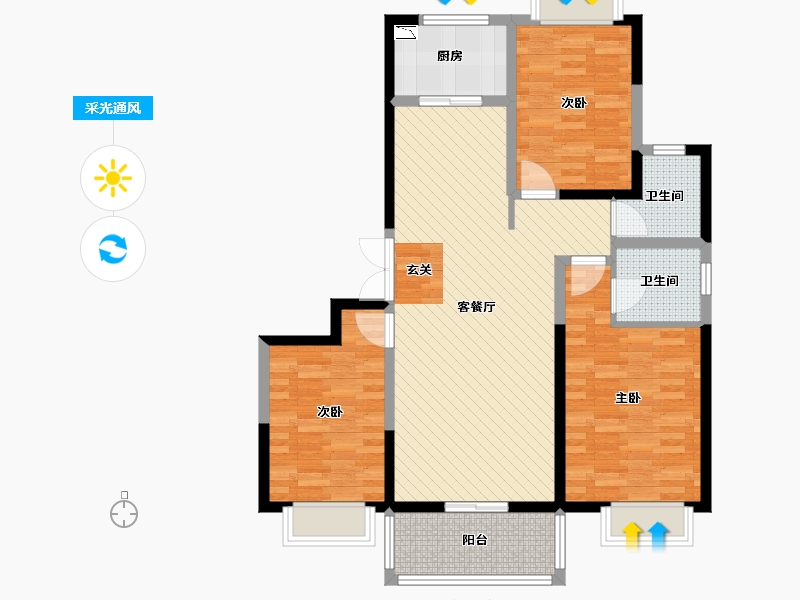 陕西省-渭南市-苏园丰景小区-96.06-户型库-采光通风