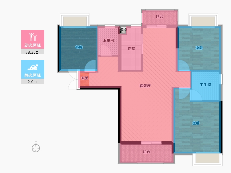 湖北省-荆门市-佳信凯旋城-88.48-户型库-动静分区