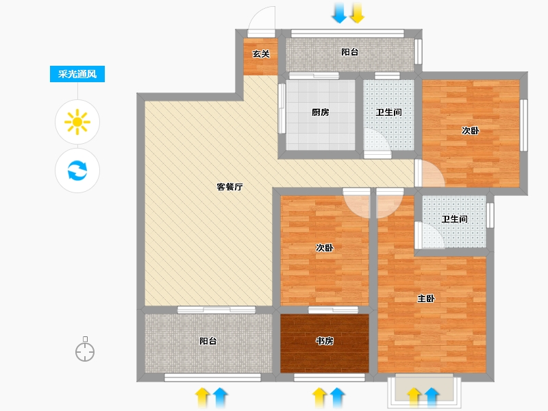 四川省-宜宾市-酒都1号-93.93-户型库-采光通风