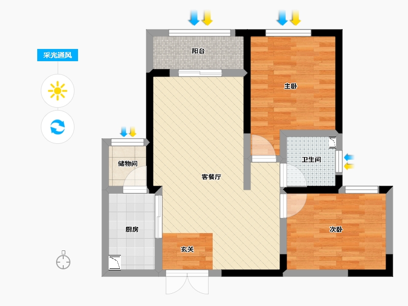 河南省-郑州市-巩义建业壹号城邦-60.74-户型库-采光通风