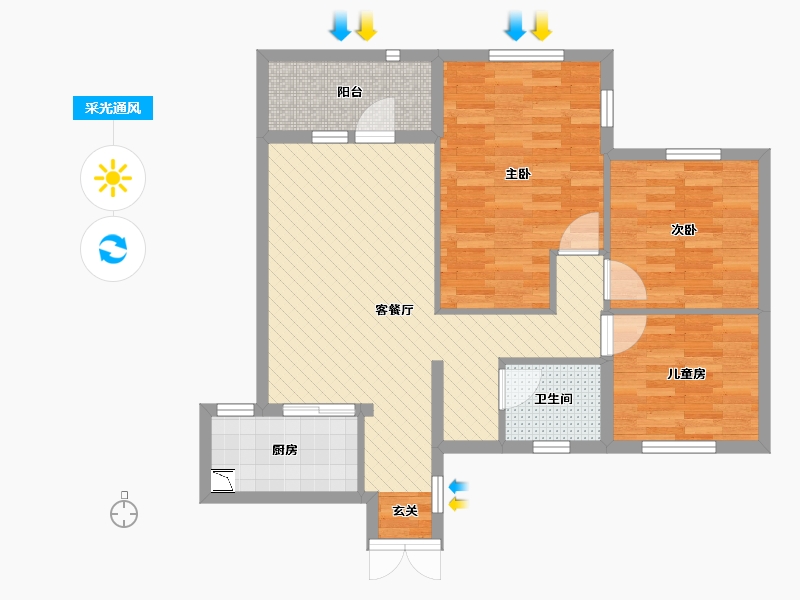 江苏省-苏州市-中央公园城-80.00-户型库-采光通风