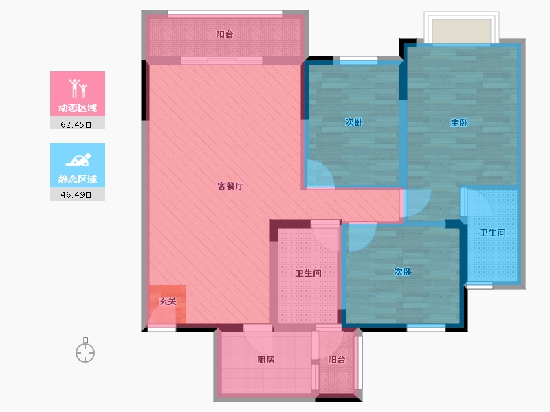 贵州省-遵义市-遵义市新蒲新区实地蔷薇国际营销中心-95.09-户型库-动静分区