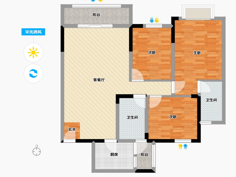 贵州省-遵义市-遵义市新蒲新区实地蔷薇国际营销中心-95.09-户型库-采光通风