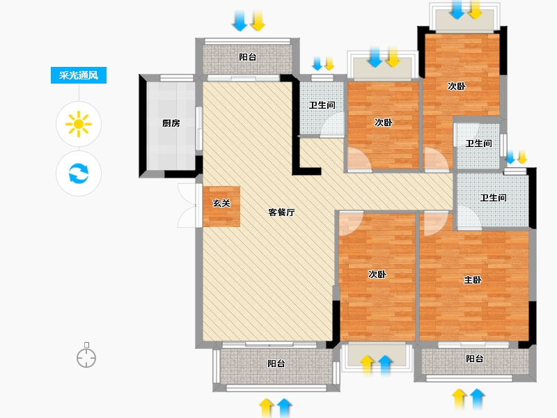 广东省-梅州市-宁江新城六期-116.01-户型库-采光通风