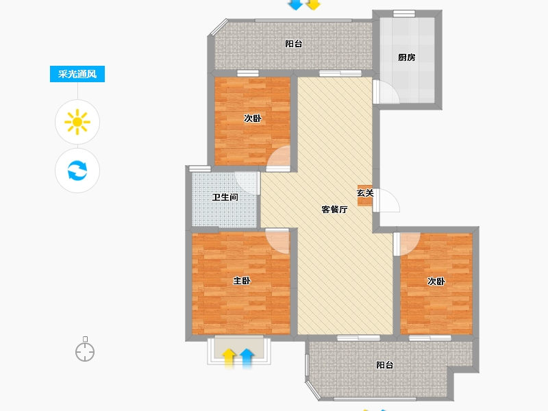 海南省-海口市-绿地海长流四期-93.67-户型库-采光通风