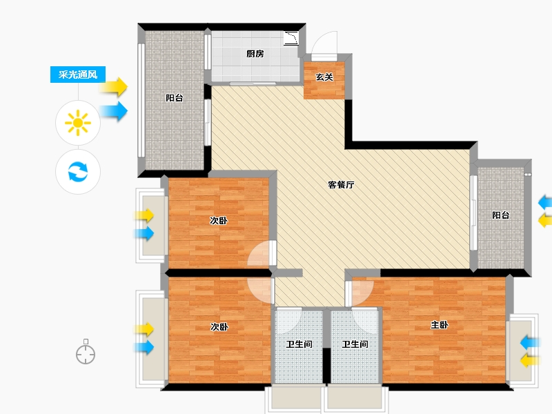 四川省-德阳市-雍湖公园里-106.36-户型库-采光通风