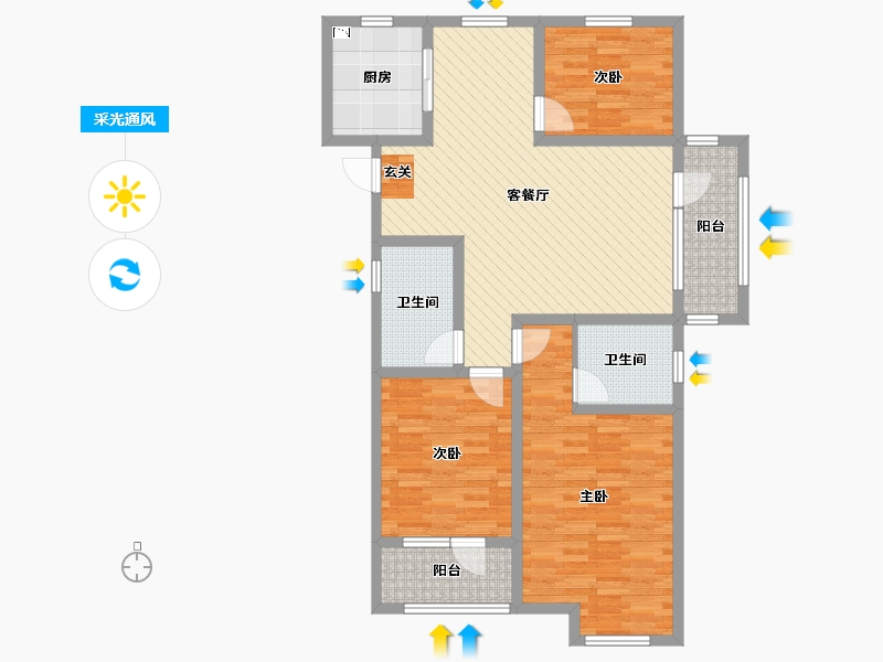 山东省-青岛市-海滨御苑-105.00-户型库-采光通风