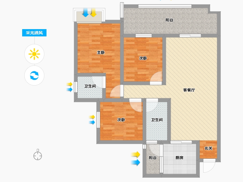 四川省-宜宾市-龙腾锦城B6栋-86.60-户型库-采光通风