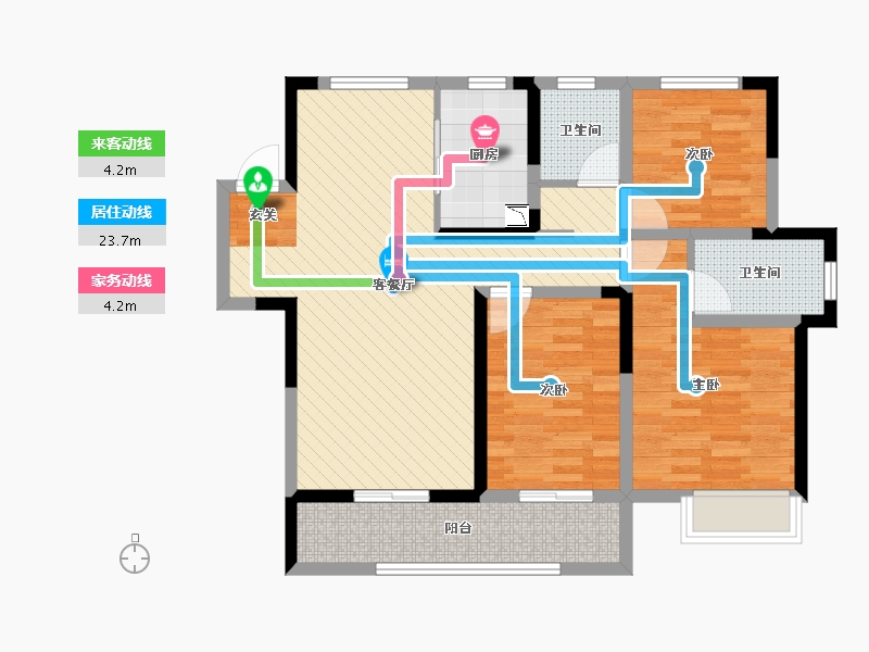 安徽省-亳州市-涡阳名邦学府高层C户型-88.40-户型库-动静线