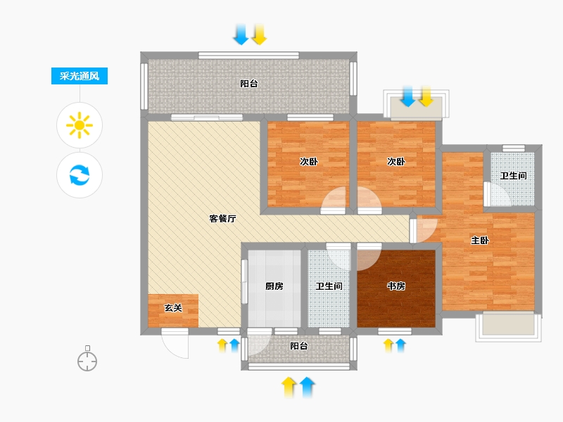 四川省-宜宾市-龙腾锦城B6栋-99.04-户型库-采光通风