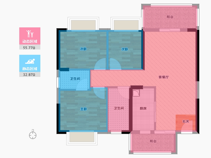 湖南省-益阳市-南县铜锣湾-77.63-户型库-动静分区