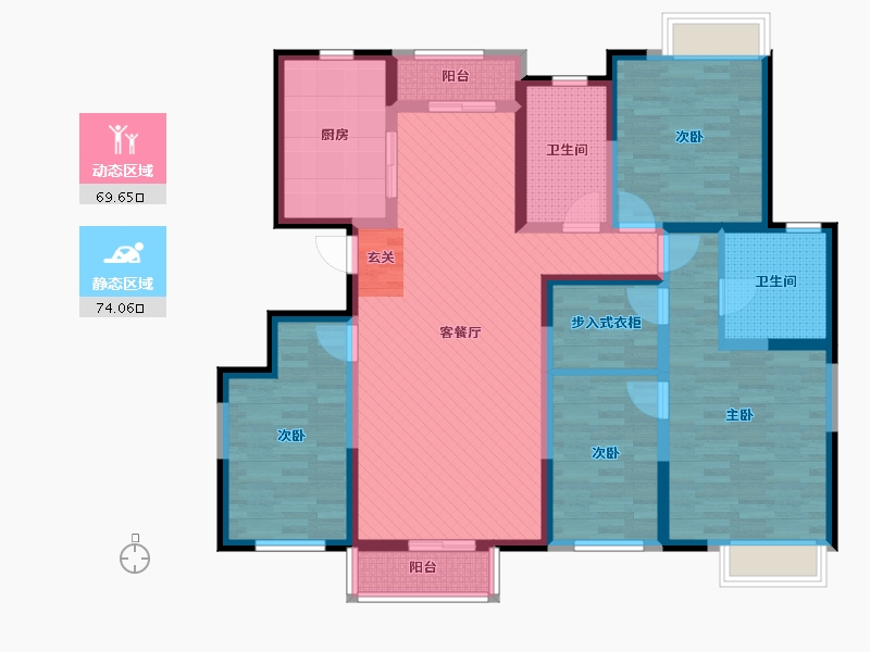 内蒙古自治区-鄂尔多斯市-蓝钻国际-125.29-户型库-动静分区