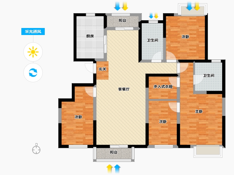 内蒙古自治区-鄂尔多斯市-蓝钻国际-125.29-户型库-采光通风