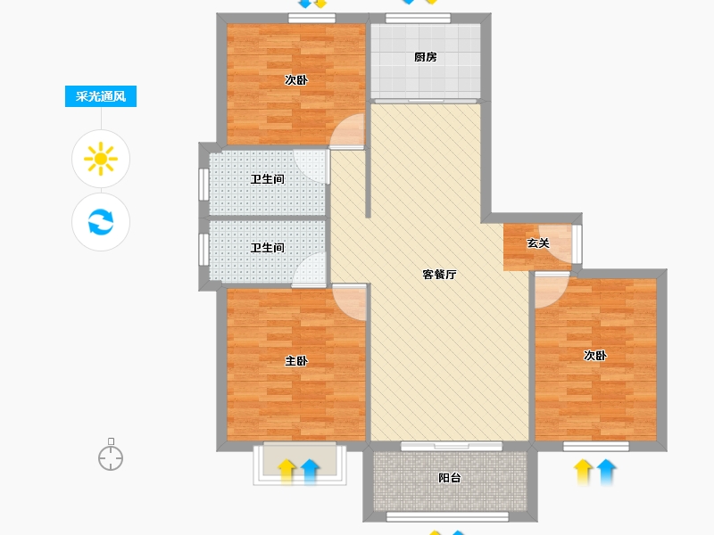 河北省-唐山市-塞纳城邦-88.08-户型库-采光通风