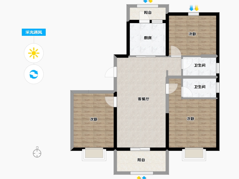 河南省-周口市-碧辉园-107.61-户型库-采光通风