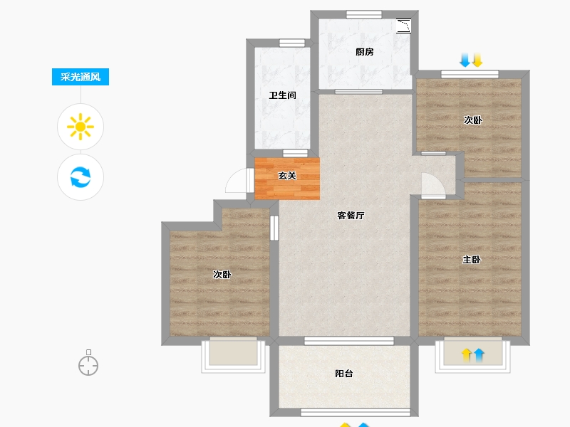 山东省-青岛市-海信文墨里-80.30-户型库-采光通风