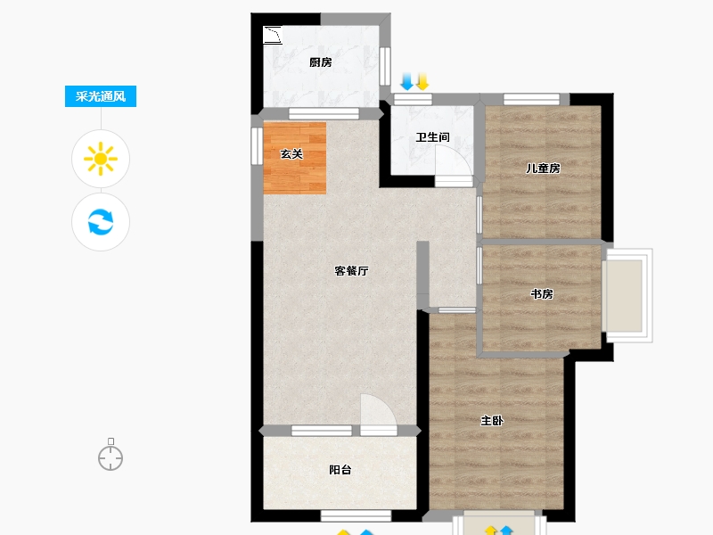 山东省-青岛市-世茂锦域-58.78-户型库-采光通风