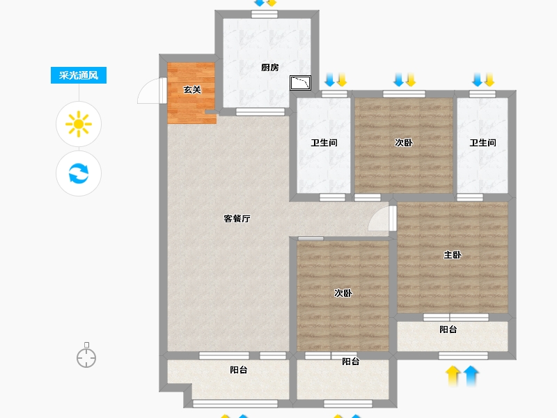 山东省-青岛市-金地・格林美景-102.40-户型库-采光通风