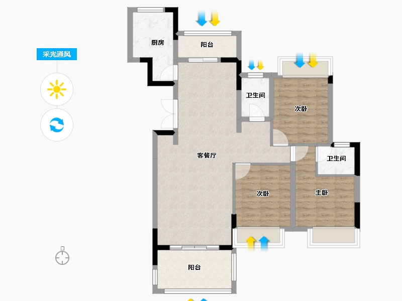 四川省-南充市-凤凰锦绣-90.66-户型库-采光通风