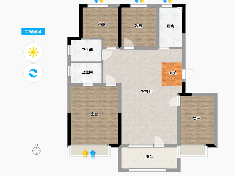 山东省-青岛市-鑫江・水青花都丨观山-103.19-户型库-采光通风