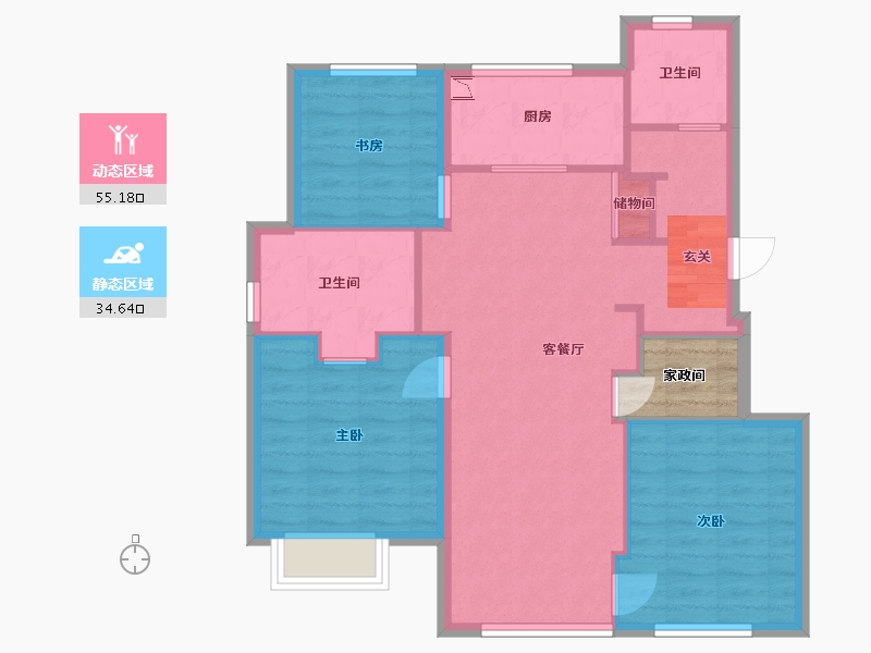 辽宁省-大连市-万科翡翠都会-84.00-户型库-动静分区