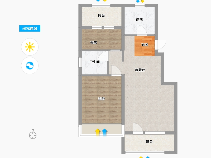 辽宁省-大连市-凤栖台-64.00-户型库-采光通风