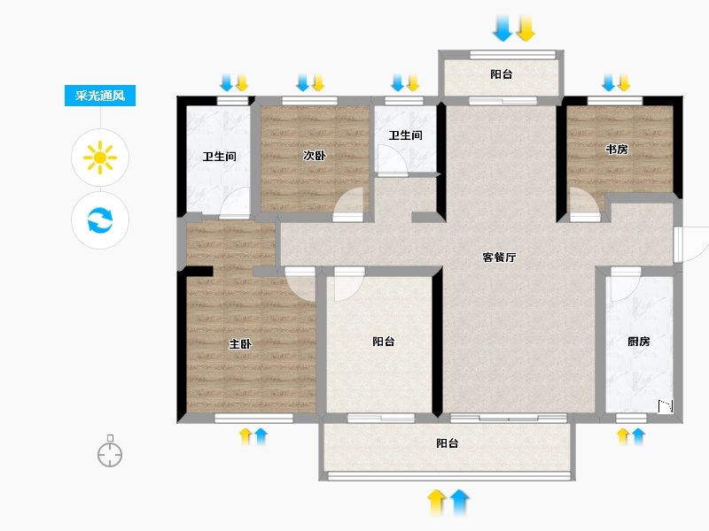 湖南省-长沙市-青竹湖曦园天骄-104.62-户型库-采光通风