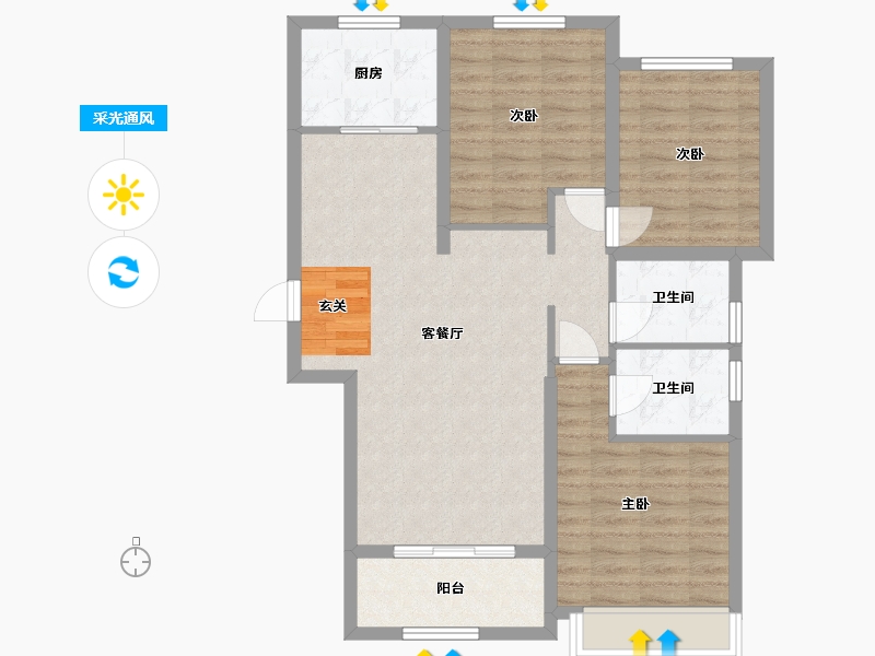 河北省-廊坊市-绿宸・凤栖华府-85.73-户型库-采光通风