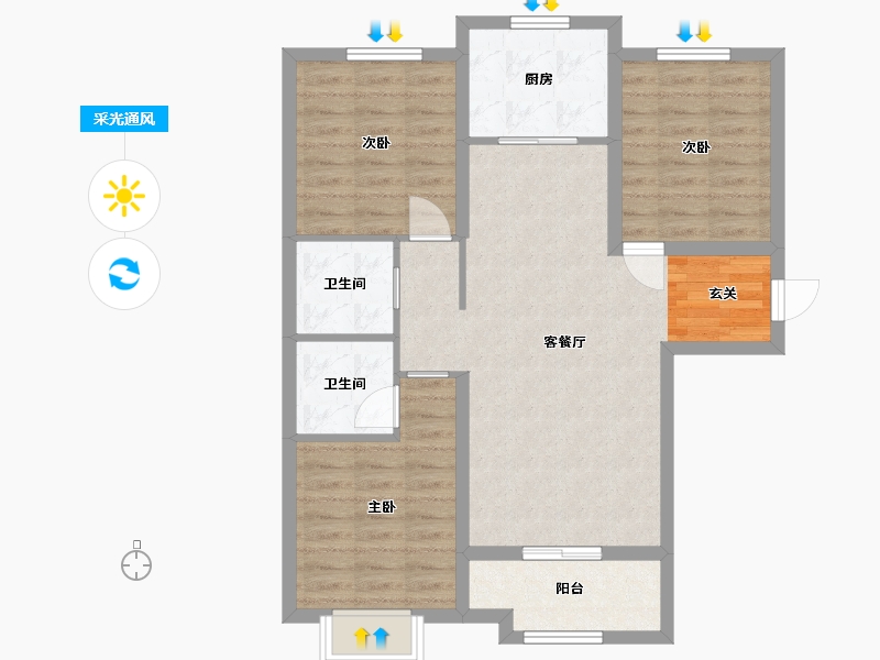 河北省-廊坊市-绿宸・凤栖华府-81.85-户型库-采光通风