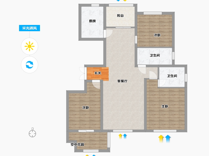 浙江省-嘉兴市-兆盛・金色华庭-105.78-户型库-采光通风