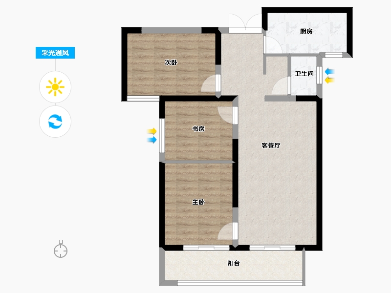 陕西省-咸阳市-鑫苑・又一程-77.74-户型库-采光通风