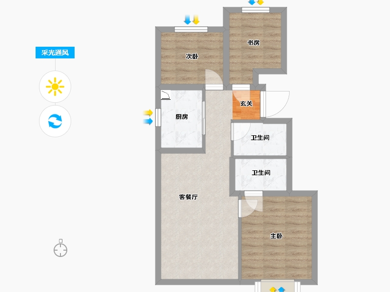 北京-北京市-和悦春风-59.73-户型库-采光通风