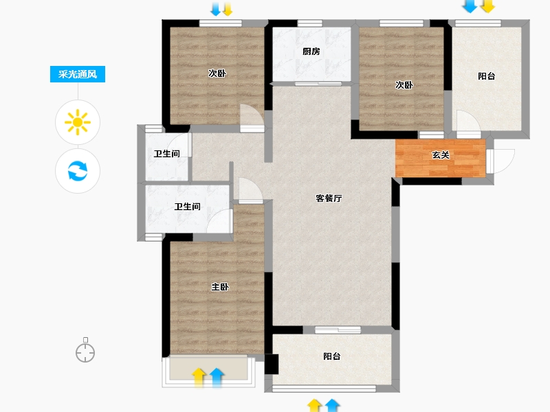 河南省-洛阳市-京熙帝景三期-93.96-户型库-采光通风