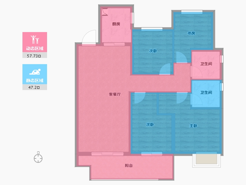 湖南省-长沙市-弘阳时光里-94.46-户型库-动静分区