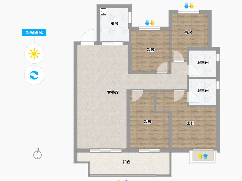 湖南省-长沙市-弘阳时光里-94.46-户型库-采光通风