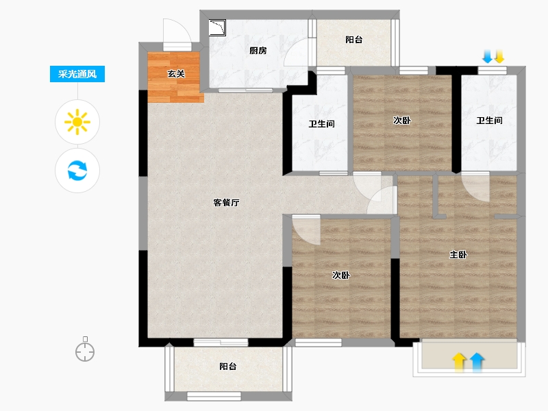 湖北省-黄冈市-华丽一品-82.65-户型库-采光通风