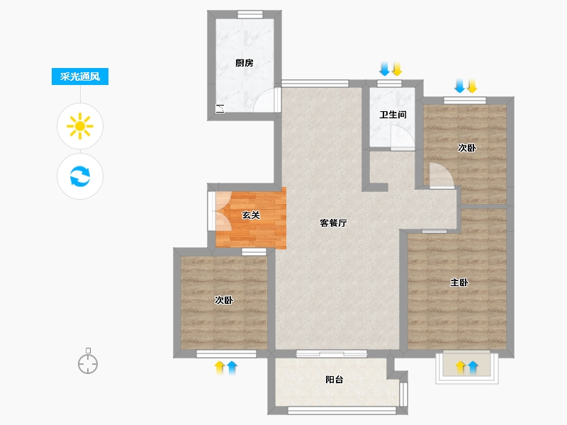 山东省-临沂市-泰鑫御园-80.65-户型库-采光通风