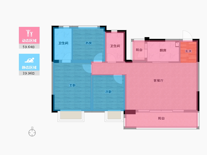 四川省-成都市-北辰鹿鸣院-88.89-户型库-动静分区