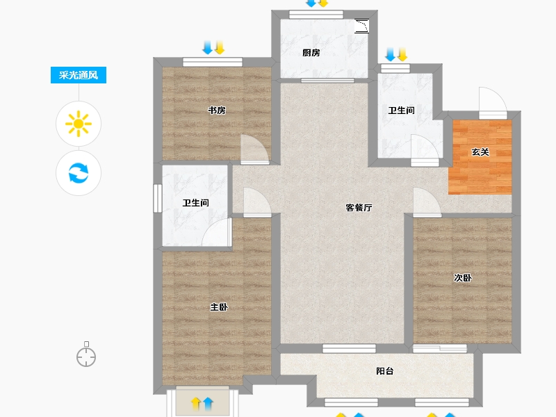 河北省-廊坊市-融创・时代壹号-80.76-户型库-采光通风