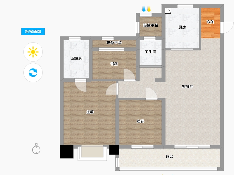 浙江省-舟山市-碧桂园・翡丽湾-91.63-户型库-采光通风