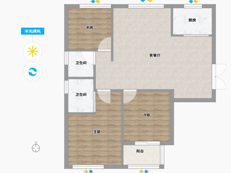 浙江省-温州市-万郡陶山府-76.80-户型库-采光通风